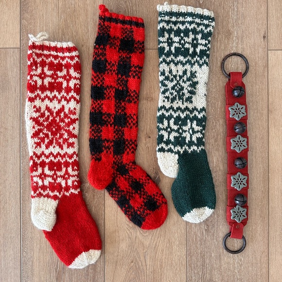 THREE Knit Christmas Stockings + Jingle Bells - Picture 1 of 7